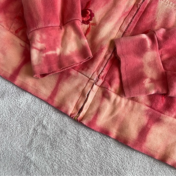 Free People Boho Floral Embroidered Tie Dye Distressed Zip-Up Hoodie Sweatshirt - Picture 12 of 17